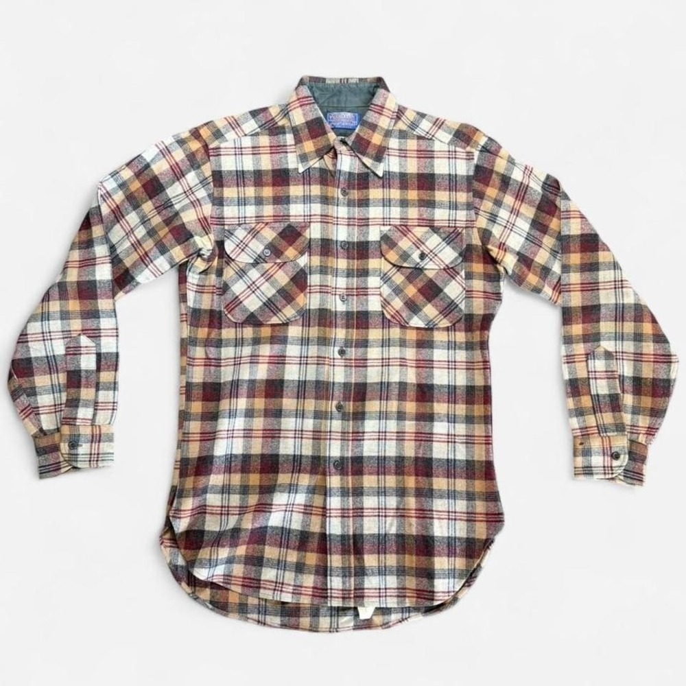 Vintage 70s-80s Pendleton Wool Board Shirt Brown Tan USA Size S